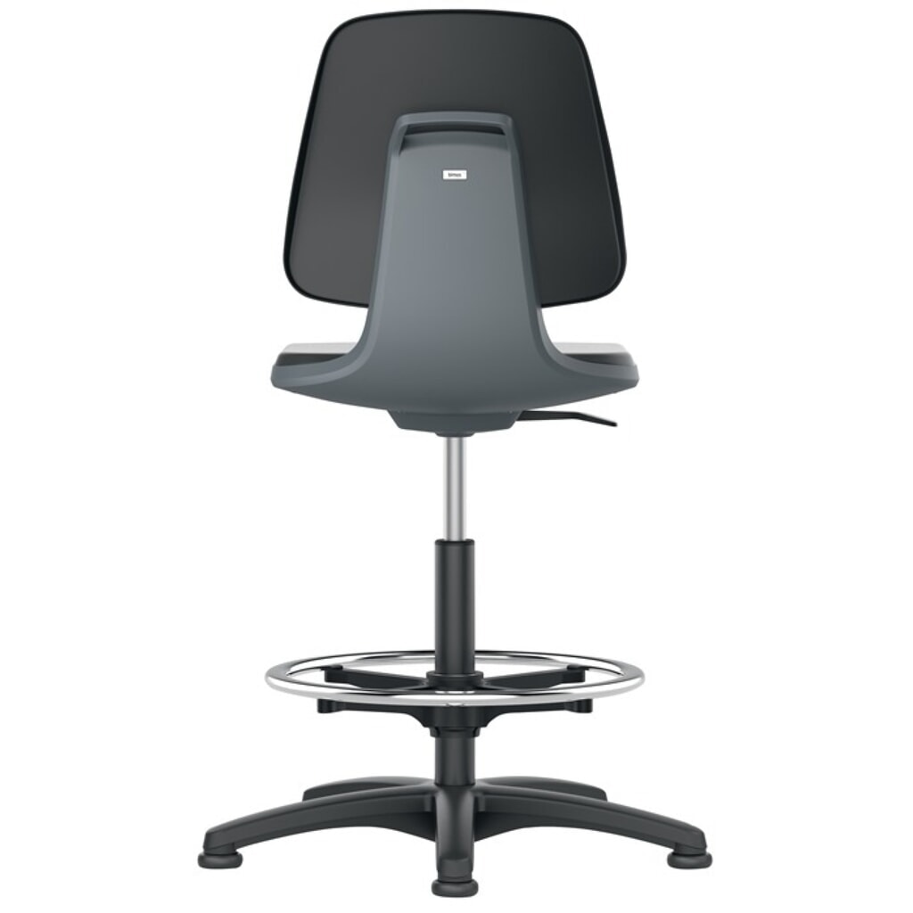 Illustration du produit: Chaise de travail pivotante bimos Labsit, coque d'assise anthracite mousse intégrale, patins + anneau repose-pieds, noir 520-770 mm
