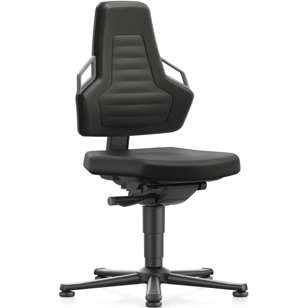 Illustration du produit: Chaise de travail pivotante bimos Nexxit, mousse intégrale noir, patins, couleur de la poignée gris 450-600 mm