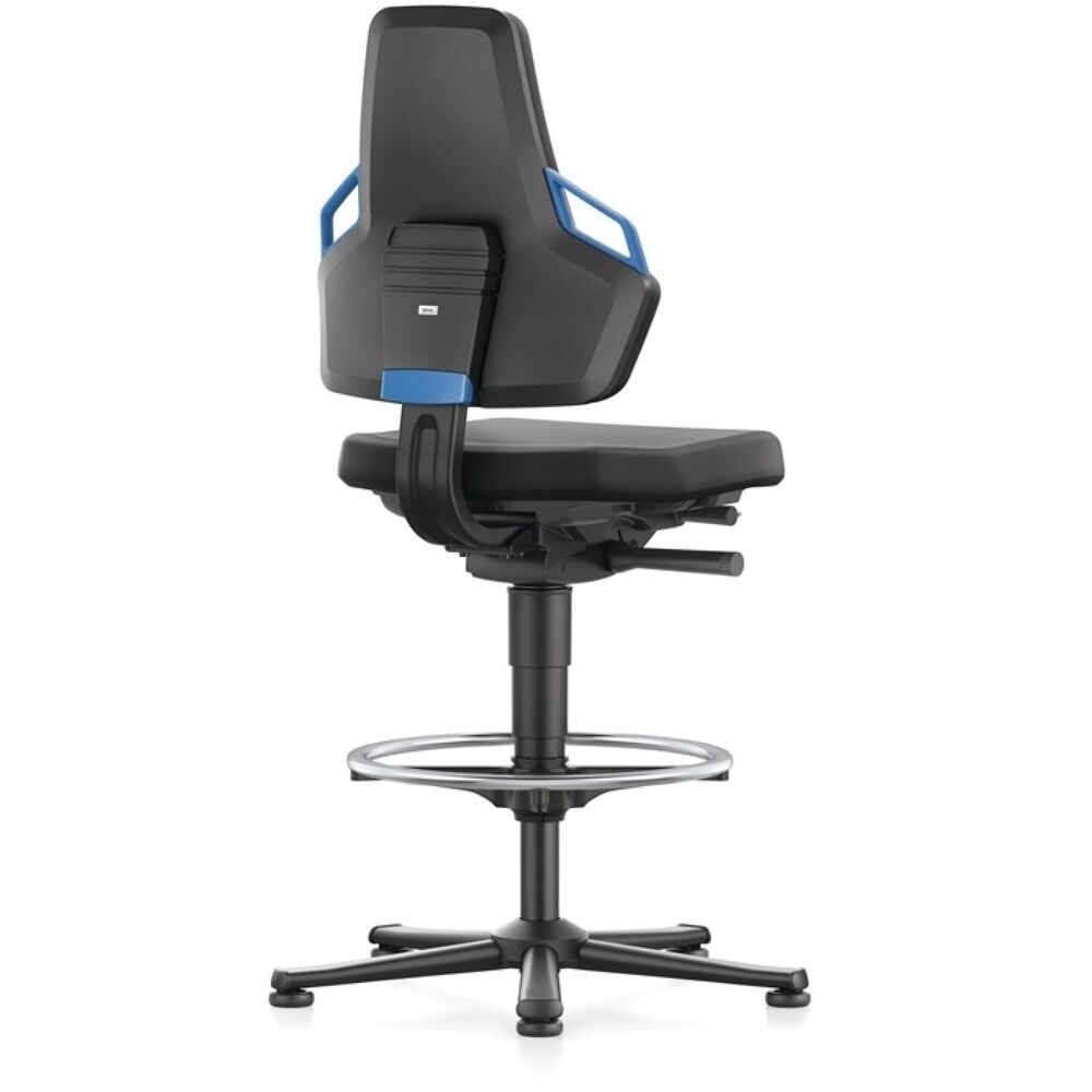 N° de l'image du produit 5 : Chaise de travail pivotante bimos Nexxit, mousse intégrale noir, patins + anneau repose-pieds, couleur de la poignée bleu 570-820 mm