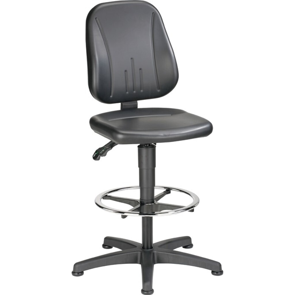 Chaise de travail pivotante bimos Unitec, rembourrage similicuir noir, patins + anneau repose-pieds, 580-850 mm N° de l'image du produit 1 : Chaise de travail pivotante bimos Unitec, rembourrage similicuir noir, patins + anneau repose-pieds, 580-850 mm