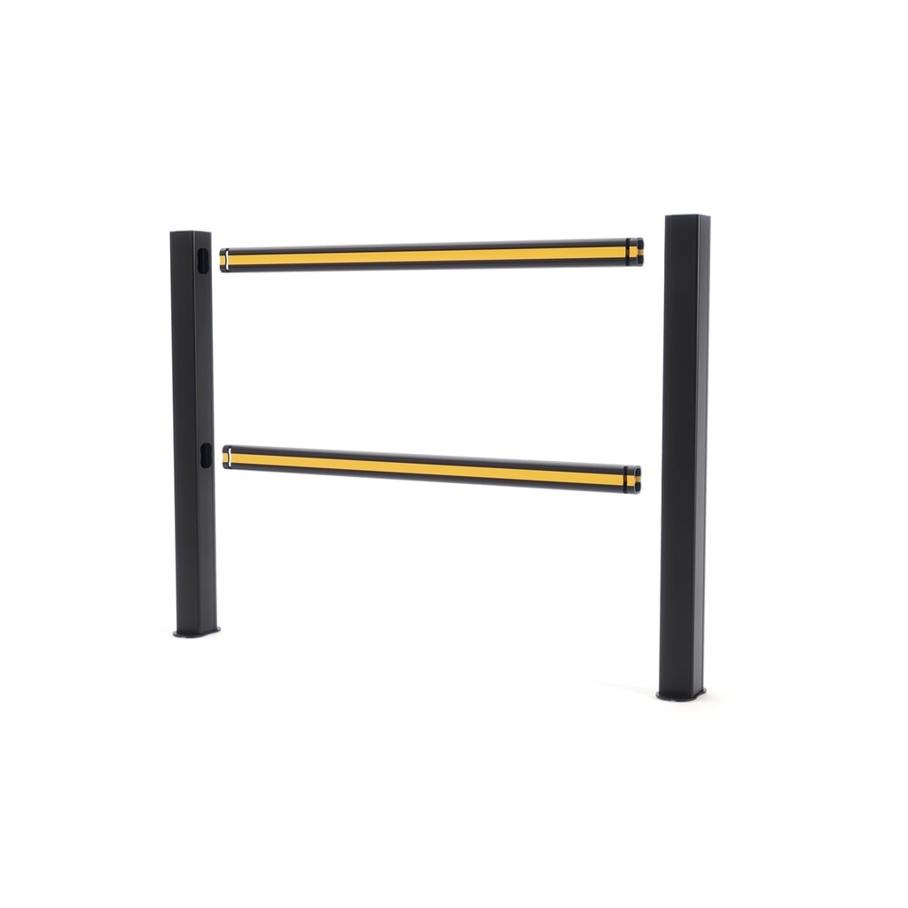 BOPLAN® Jeu de garde-corps HD Light, 2 traverses jaunes, 2 poteaux noirs, largeur 1,25 m Illustration du produit: BOPLAN® Jeu de garde-corps HD Light, 2 traverses jaunes, 2 poteaux noirs, largeur 1,25 m