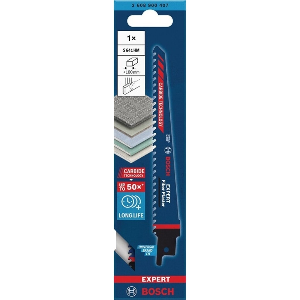 N° de l'image du produit 2 : BOSCH Säbelsägeblatt Expert Fiber Plaster S 641 HM, 4,3 mm, Länge 150 mm Breite 19 mm, 1 Stück / Karte, S-Schaft