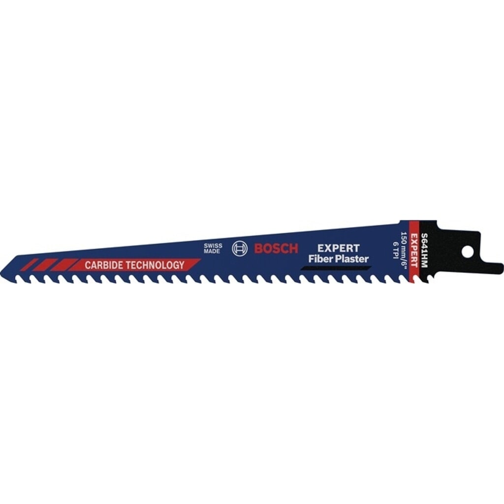 BOSCH Säbelsägeblatt Expert Fiber Plaster S 641 HM, 4,3 mm, Länge 150 mm Breite 19 mm, 1 Stück / Karte, S-Schaft N° de l'image du produit 1 : BOSCH Säbelsägeblatt Expert Fiber Plaster S 641 HM, 4,3 mm, Länge 150 mm Breite 19 mm, 1 Stück / Karte, S-Schaft