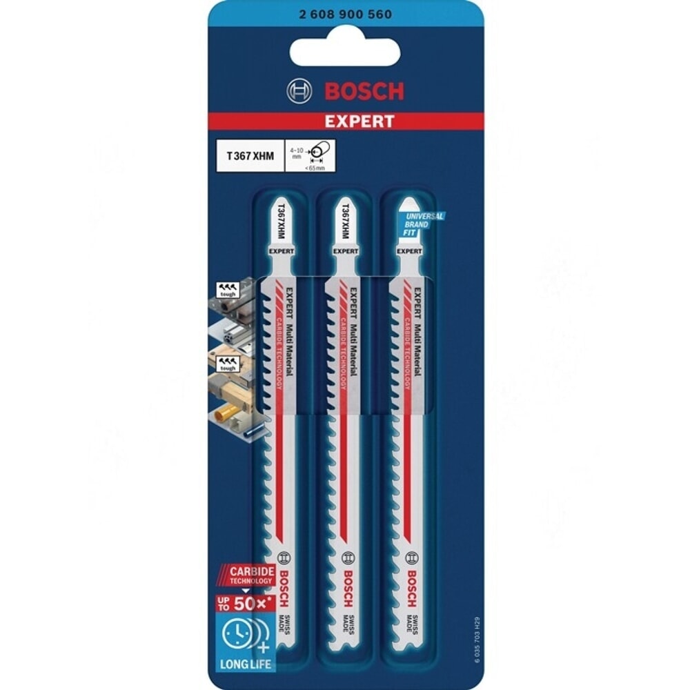 N° de l'image du produit 2 : BOSCH Stichsägeblatt Expert Multi Material T 367 XHM, Gesamtlänge 132 mm, 3 Stück / Karte