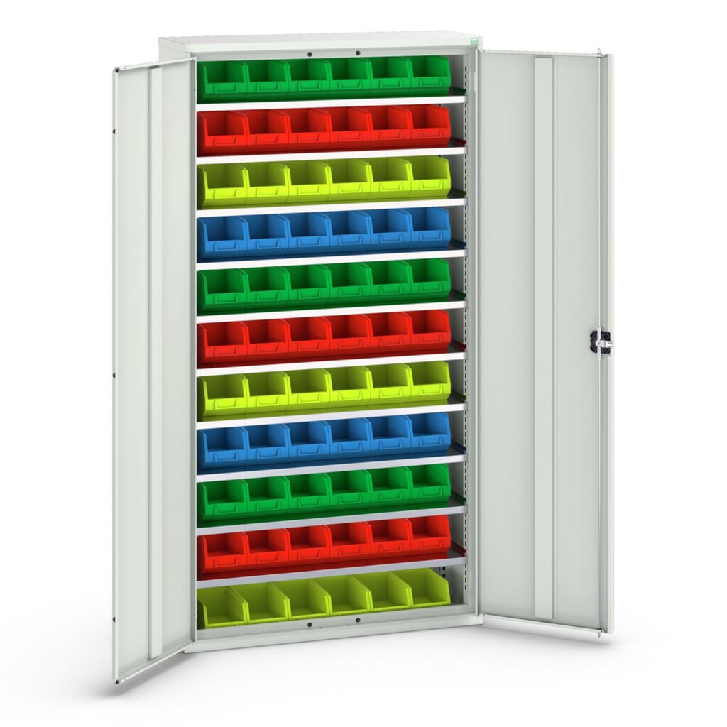 Illustration du produit: bott Armoire à bacs verso, avec 10 tablettes et 66 bacs à bec, lxPxH : 1 050 x 350 x 2 000 mm