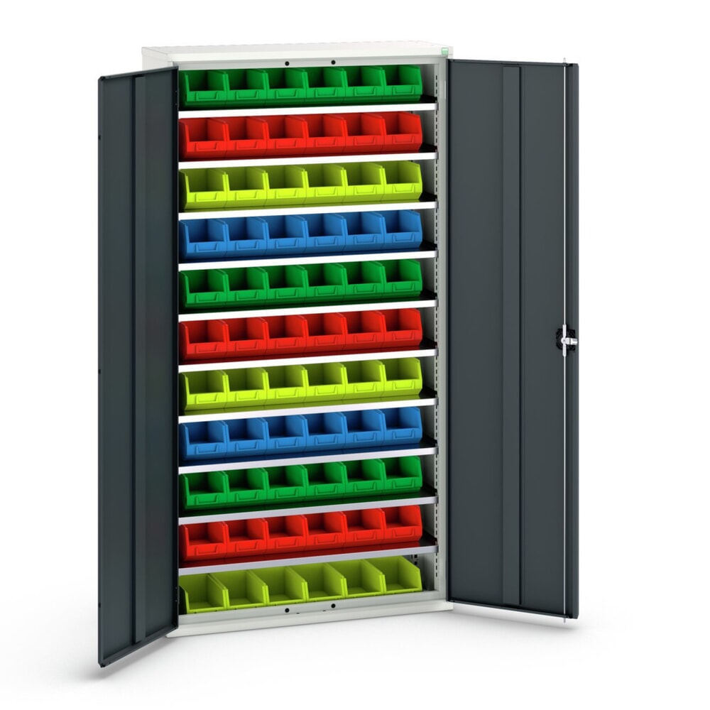 N° de l'image du produit 1 : bott Armoire à bacs verso, avec 10 tablettes et 66 bacs à bec, lxPxH : 1 050 x 350 x 2 000 mm