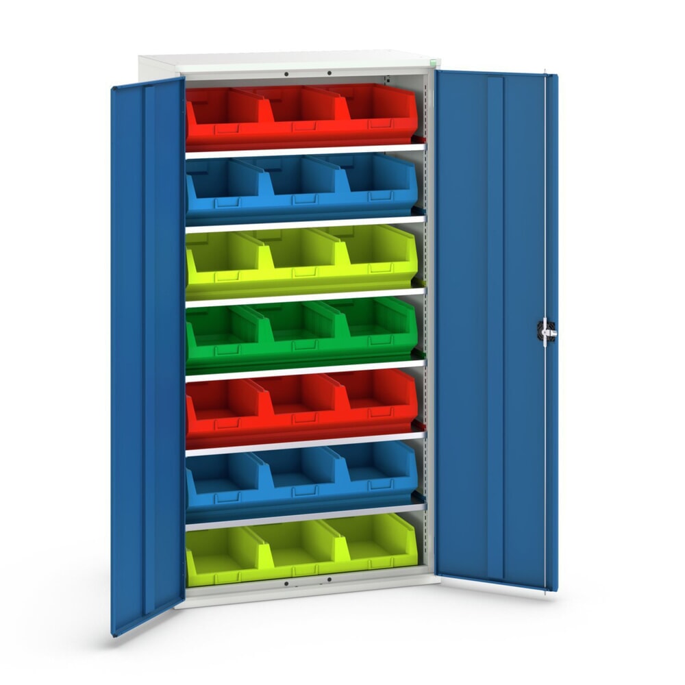 N° de l'image du produit 1 : bott Armoire à bacs verso, avec 6 tablettes et 21 bacs à bec, lxPxH : 1 050 x 550 x 2 000 mm