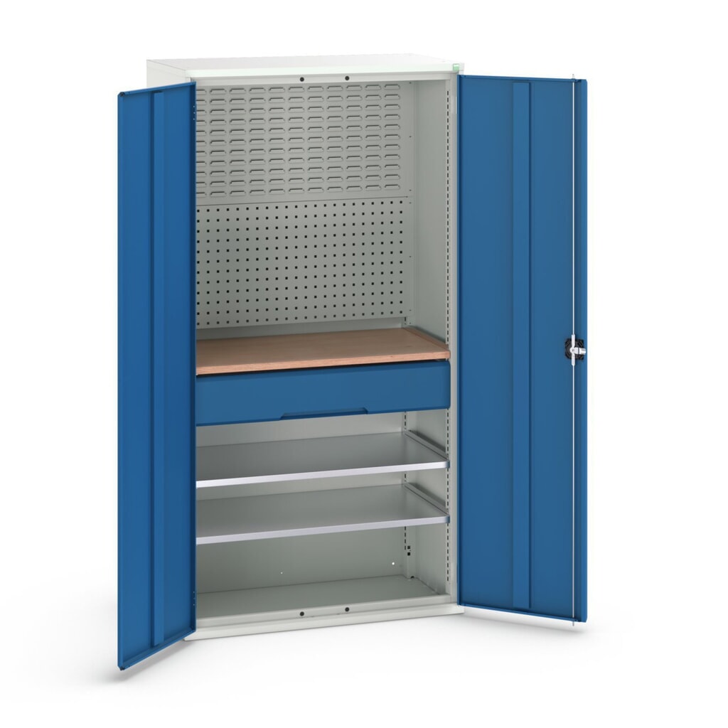 N° de l'image du produit 1 : bott Armoire à portes battantes verso avec 1 tiroir, avec 2 tablettes et paroi arrière, lxPxH : 1 050 x 550 x 2 000 mm