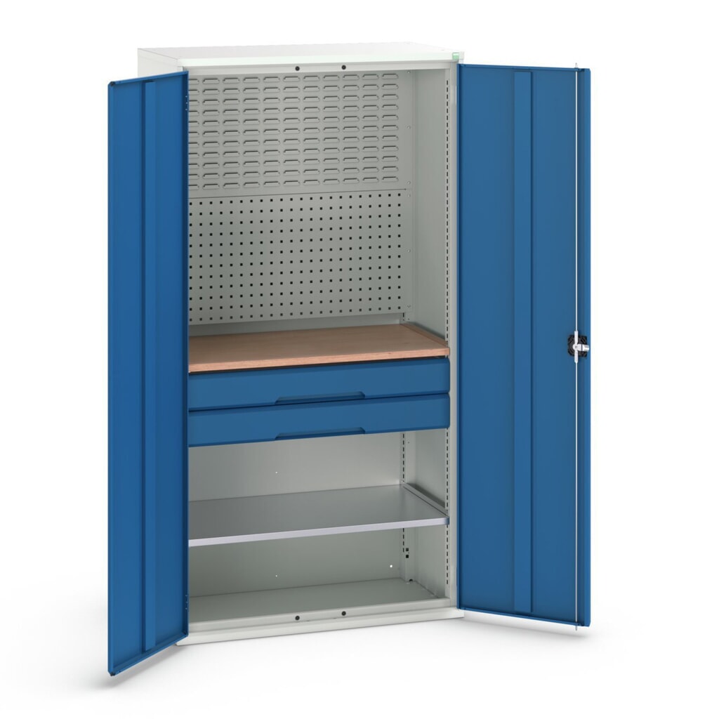 Illustration du produit: bott Armoire à portes battantes verso avec 2 tiroirs, avec 2 tablettes et paroi arrière, lxPxH : 1 050 x 550 x 2 000 mm