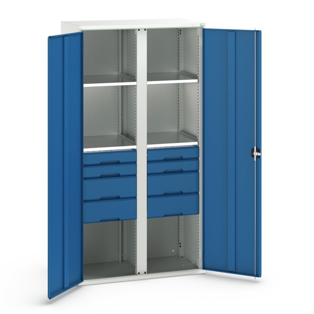 N° de l'image du produit 1 : bott Armoire à portes battantes avec tiroirs verso, avec 4 tablettes et 8 tiroirs, lxPxH : 1 050 x 550 x 2 000 mm