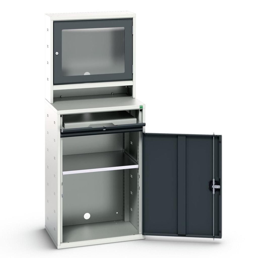 bott verso Armoire informatique avec compartiment pour écran, avec armoire suspendue, 1 tablette, 1 étagère, lxPxH : 650 x 550 x 1 650 mm Illustration du produit: bott verso Armoire informatique avec compartiment pour écran, avec armoire suspendue, 1 tablette, 1 étagère, lxPxH : 650 x 550 x 1 650 mm