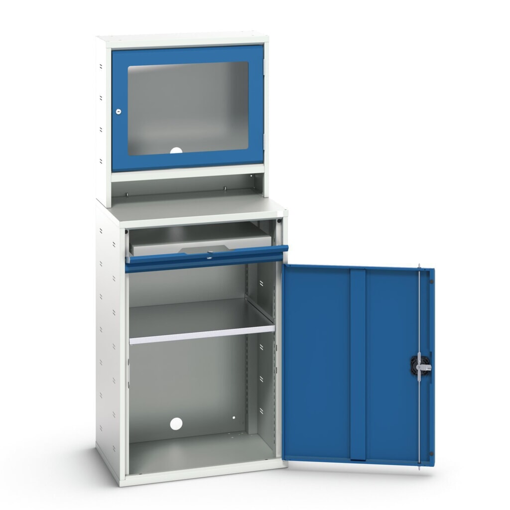 bott verso Poste informatique avec compartiment pour écran, avec armoire suspendue, 1 tablette, 1 étagère Illustration du produit: bott verso Poste informatique avec compartiment pour écran, avec armoire suspendue, 1 tablette, 1 étagère
