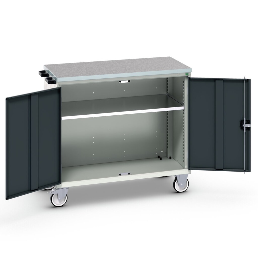 Illustration du produit: bott verso Chariot d’atelier, avec 2 portes, tablette et top en linoléum, lxPxH : 1050 x 600 x 980 mm