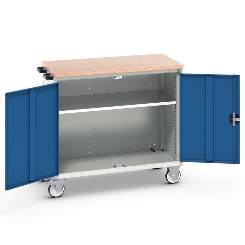 N° de l'image du produit 1 : bott verso Chariot d’atelier, avec 2 portes, tablette et top en multiplex, lxPxH : 1050 x 600 x 980 mm