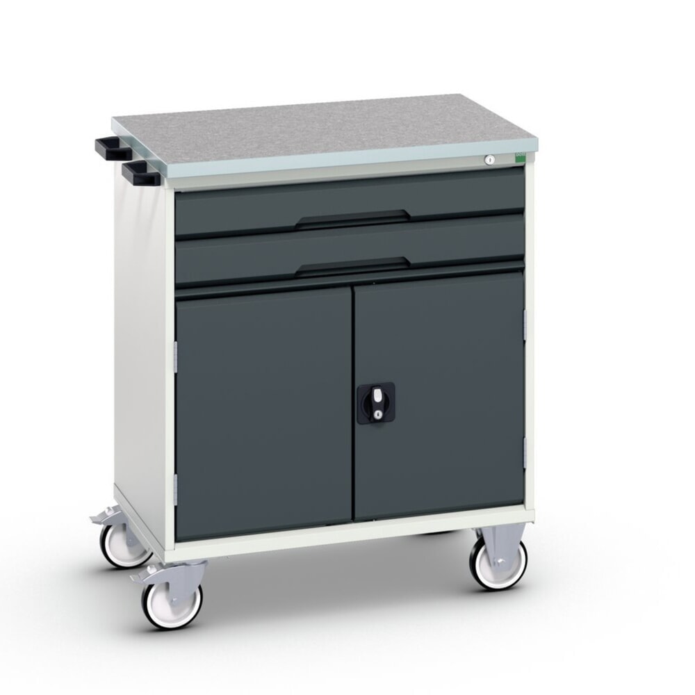 N° de l'image du produit 1 : bott verso Chariot d’atelier, avec 2 tiroirs, porte et top en linoléum, lxPxH : 800 x 600 x 980 mm