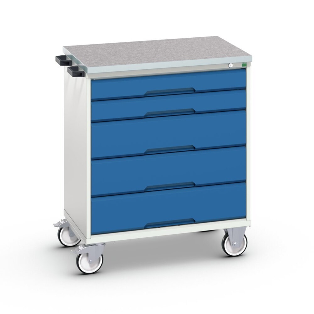 N° de l'image du produit 1 : bott Armoire à tiroirs verso mobile, avec 5 tiroirs et top en linoléum, lxPxH : 800 x 600 x 980 mm