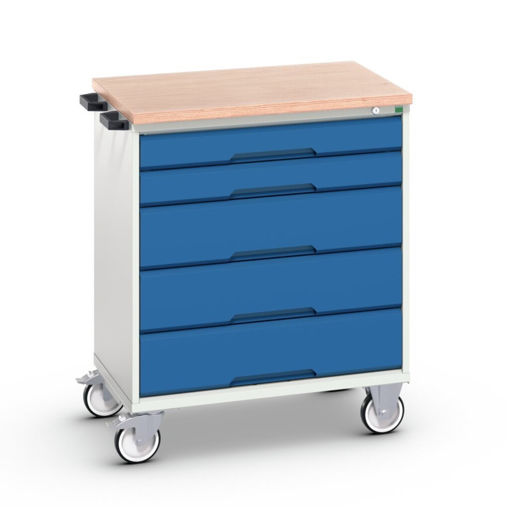 bott Armoire à tiroirs verso mobile, avec 5 tiroirs et top en multiplex, lxPxH : 800 x 600 x 980 mm N° de l'image du produit 1 : bott Armoire à tiroirs verso mobile, avec 5 tiroirs et top en multiplex, lxPxH : 800 x 600 x 980 mm
