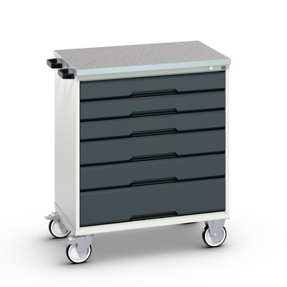 N° de l'image du produit 1 : bott verso Chariot d’atelier, avec 6 tiroirs et top en linoléum, lxPxH : 800 x 600 x 980 mm