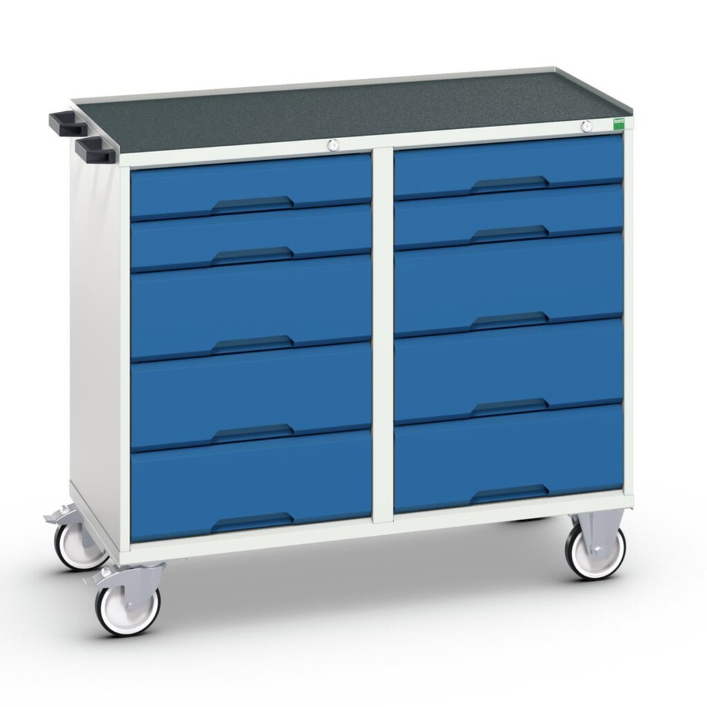 bott Chariot de montage verso, avec 10 tiroirs et rebord anti-chutes, lxPxH : 1 050 x 550 x 965 mm Illustration du produit: bott Chariot de montage verso, avec 10 tiroirs et rebord anti-chutes, lxPxH : 1 050 x 550 x 965 mm
