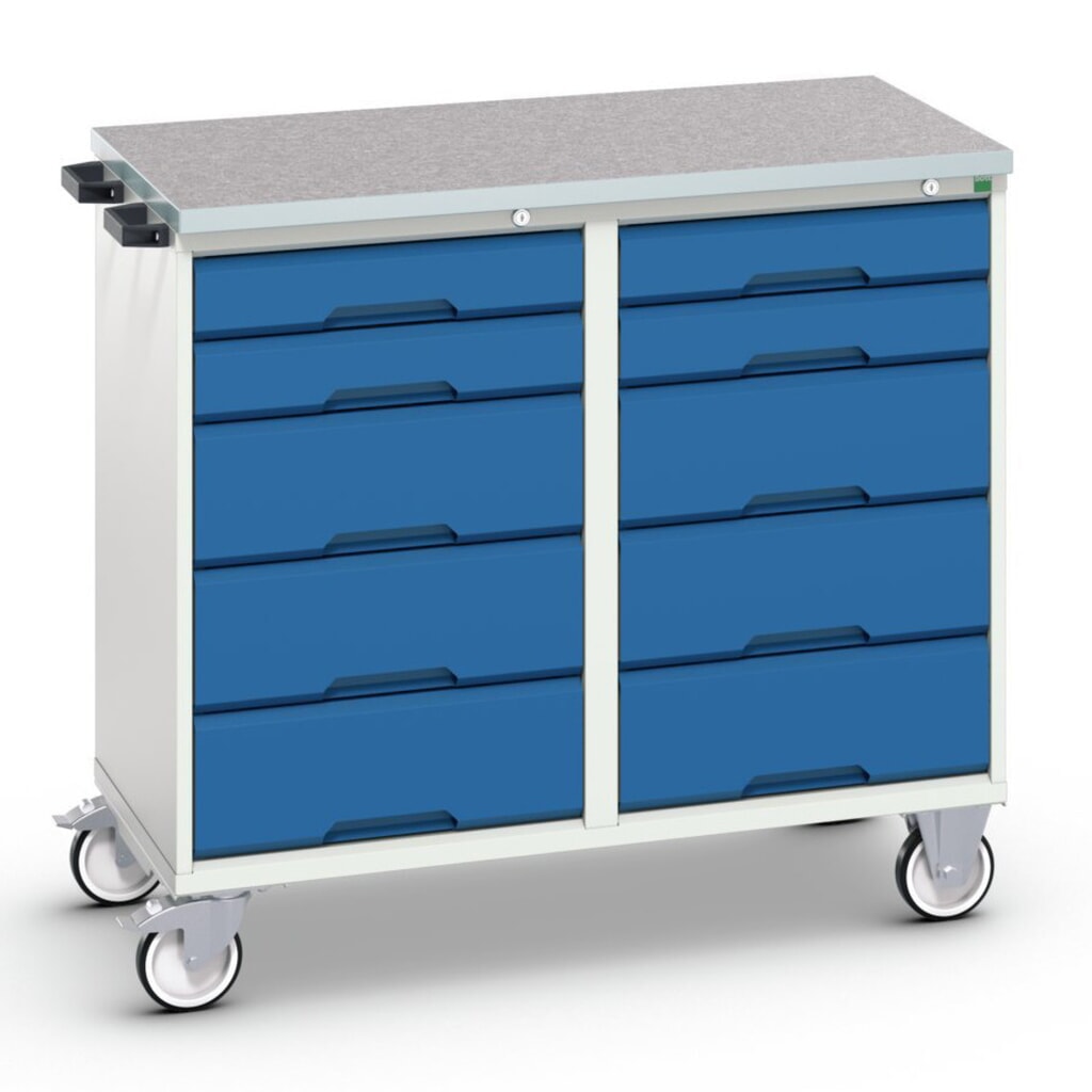 bott Chariot de montage verso, avec 10 tiroirs et top en linoléum, lxPxH : 1 050 x 600 x 980 mm Illustration du produit: bott Chariot de montage verso, avec 10 tiroirs et top en linoléum, lxPxH : 1 050 x 600 x 980 mm