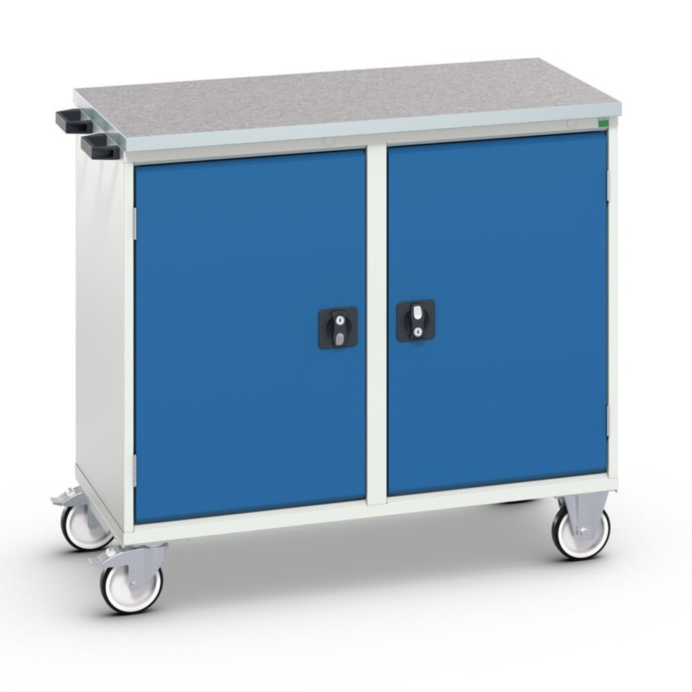 N° de l'image du produit 1 : bott Chariot de montage verso, avec 2 portes, tablettes et top en linoléum, lxPxH : 1 050 x 600 x 980 mm