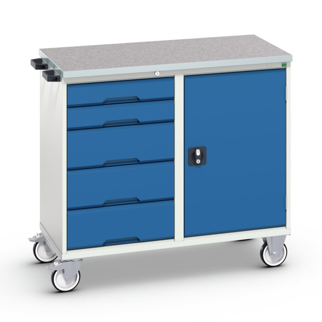 bott Chariot de montage verso, avec 5 tiroirs, porte et top en linoléum, lxPxH : 1 050 x 600 x 980 mm Illustration du produit: bott Chariot de montage verso, avec 5 tiroirs, porte et top en linoléum, lxPxH : 1 050 x 600 x 980 mm