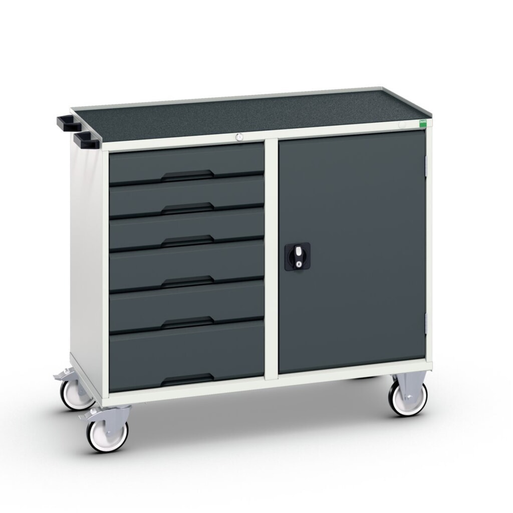 bott Chariot de montage verso, avec 6 tiroirs, porte et rebord anti-chutes, lxPxH : 1 050 x 550 x 965 mm Illustration du produit: bott Chariot de montage verso, avec 6 tiroirs, porte et rebord anti-chutes, lxPxH : 1 050 x 550 x 965 mm