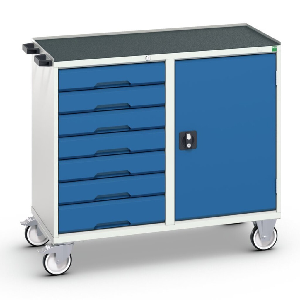 Illustration du produit: bott Chariot de montage verso, avec 7 tiroirs, porte et rebord anti-chutes, lxPxH : 1 050 x 550 x 965 mm