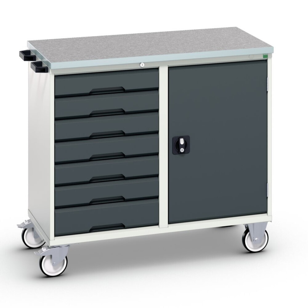 N° de l'image du produit 1 : bott Chariot de montage verso, avec 7 tiroirs, porte et top en linoléum, lxPxH : 1 050 x 600 x 980 mm
