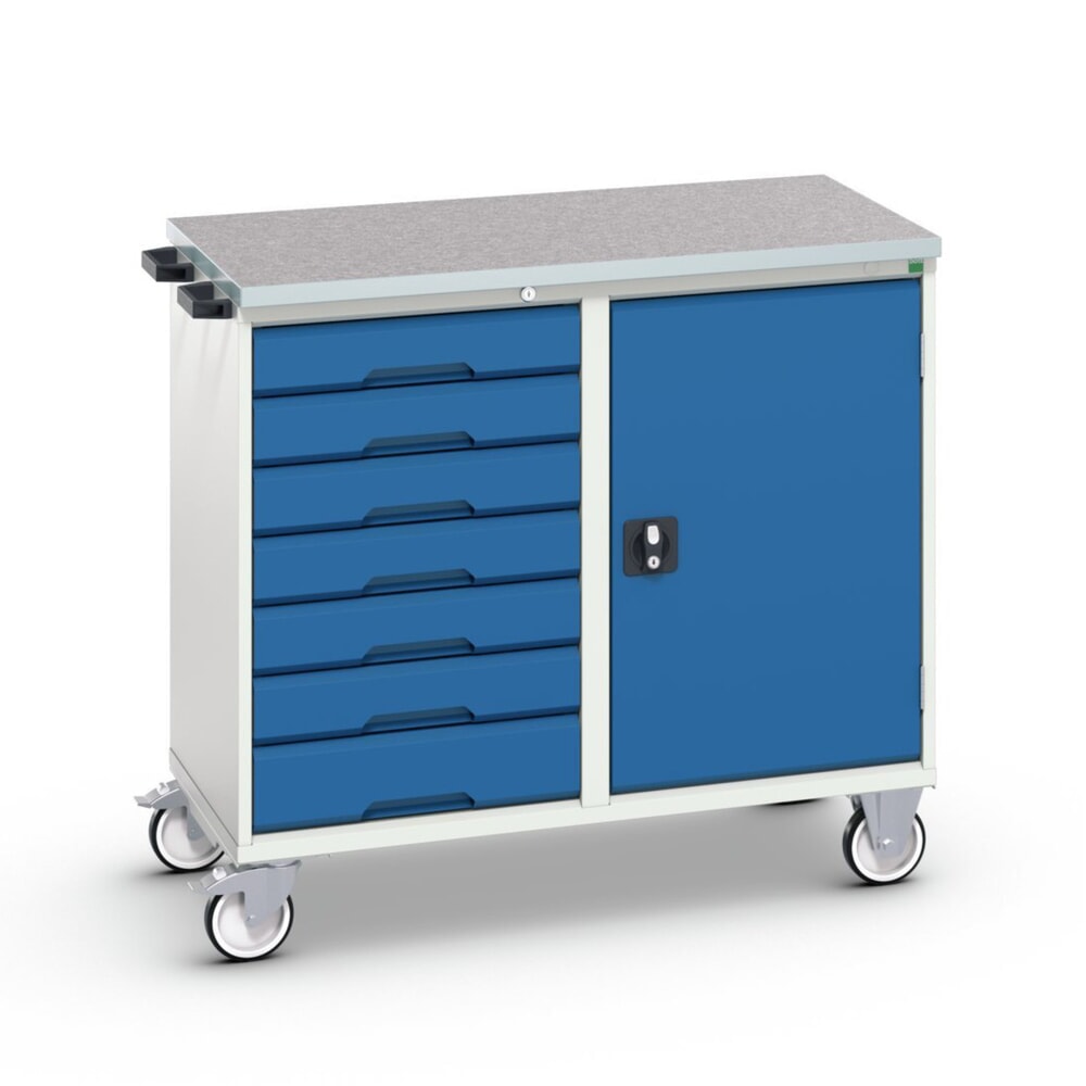 N° de l'image du produit 1 : bott Chariot de montage verso, avec 7 tiroirs, porte et top en linoléum, lxPxH : 1 050 x 600 x 980 mm