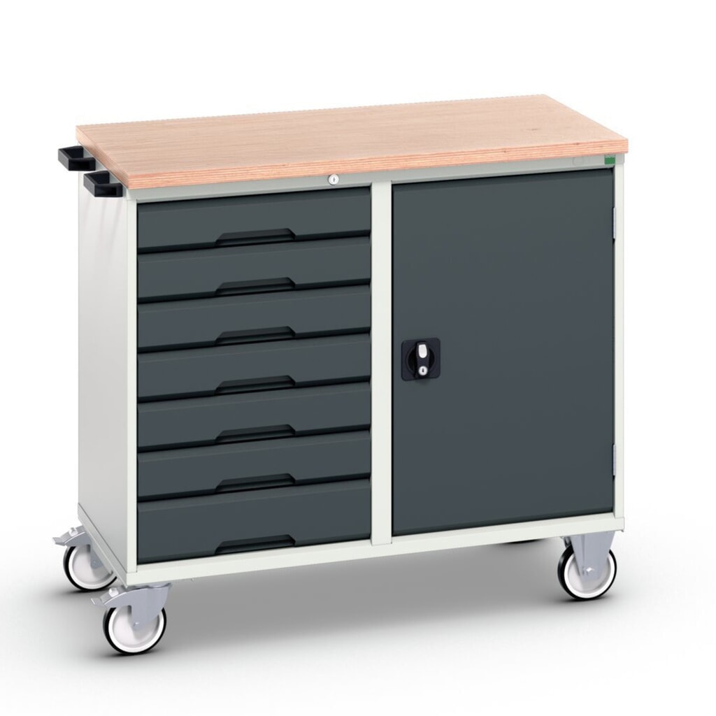 Illustration du produit: bott Chariot de montage verso, avec 7 tiroirs, porte et top en multiplex, lxPxH : 1 050 x 600 x 980 mm