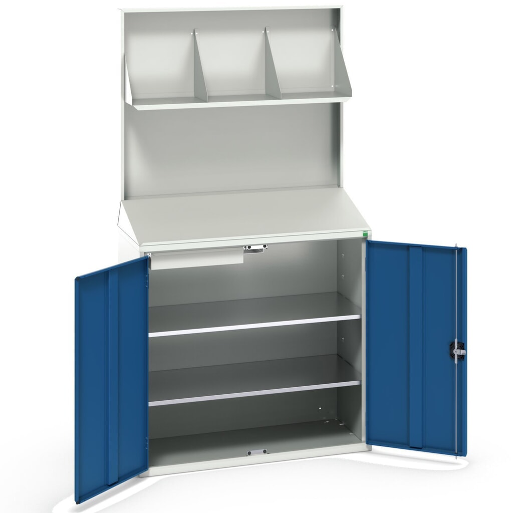 bott Pupitre verso Economy avec paroi arrière lisse, 2 tablettes, 1 tiroir, étagère à classeurs, lxPxH : 1 050 x 550 x 2 000 mm Illustration du produit: bott Pupitre verso Economy avec paroi arrière lisse, 2 tablettes, 1 tiroir, étagère à classeurs, lxPxH : 1 050 x 550 x 2 000 mm