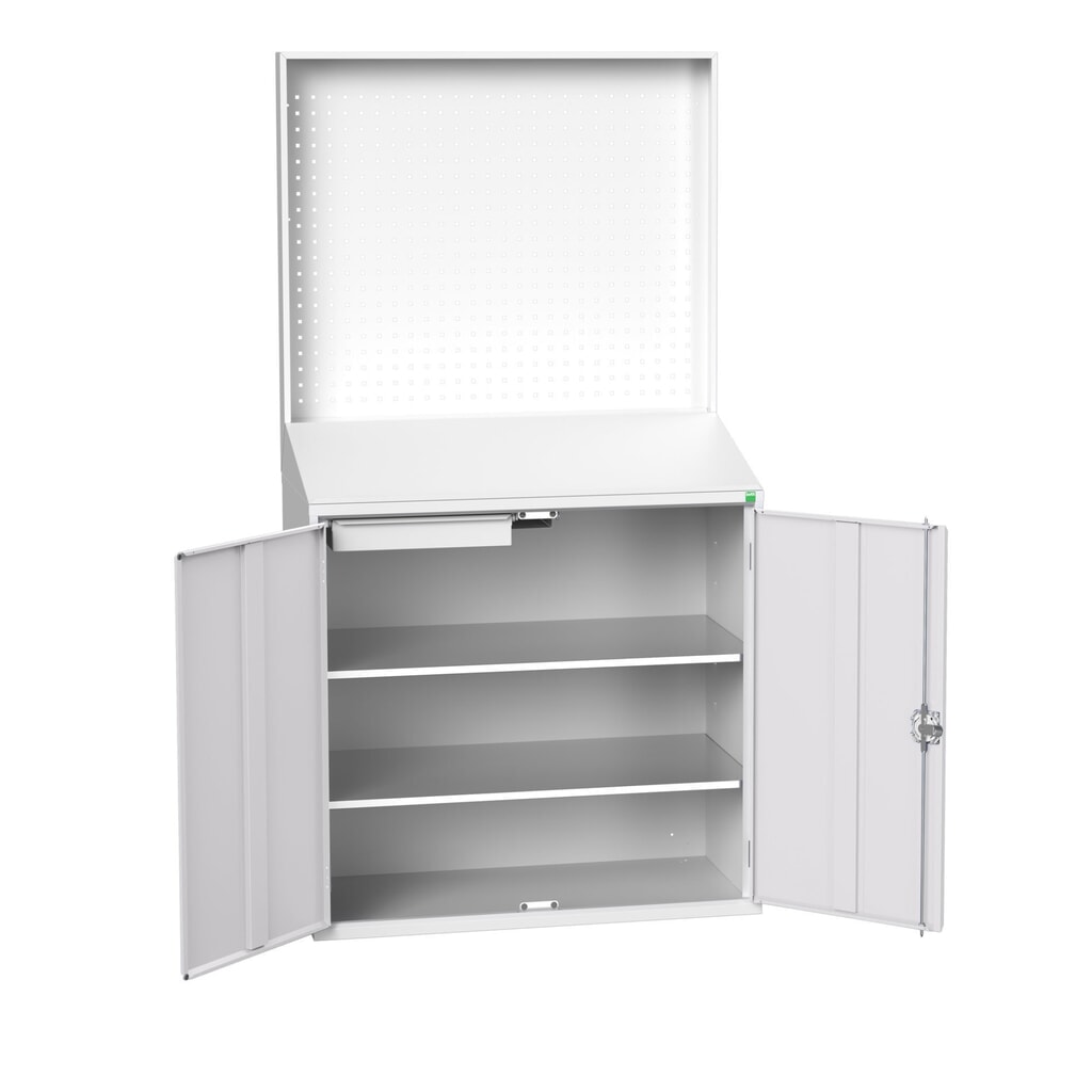 N° de l'image du produit 1 : bott Pupitre verso Economy avec paroi arrière perfo, avec 2 tablettes, 1 tiroir, lxPxH : 1 050 x 550 x 2 000 mm
