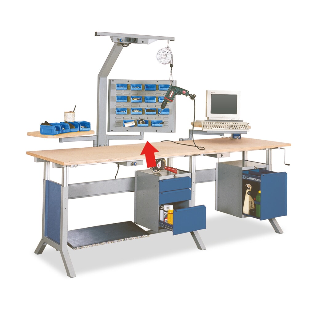 Bras pivotant avec combinaison de panneau perforé et à fentes pour table de travail Bedrunka+Hirth, l x P 600 x 40 mm Illustration du produit: Bras pivotant avec combinaison de panneau perforé et à fentes pour table de travail Bedrunka+Hirth, l x P 600 x 40 mm