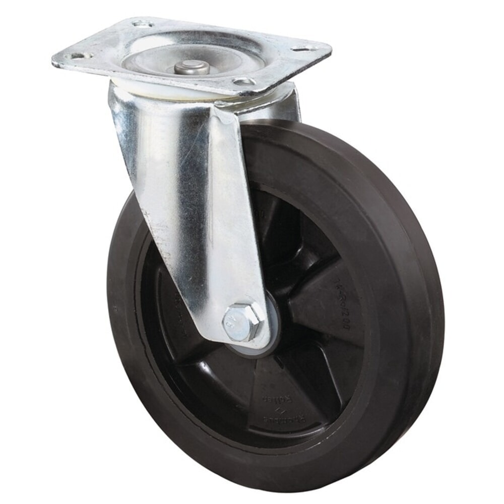 Illustration du produit: BS ROLLEN Roue directrice, caoutchouc plein, Ø de la roue 200 mm, capacité de charge 300 kg, plaque L138xl109 mm