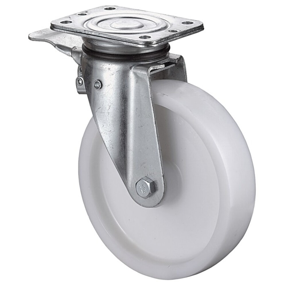 Illustration du produit: BS ROLLEN Roue directrice pour charges lourdes, avec dispositif de blocage, plastique, Ø de la roue 100 mm, capacité de charge 350 kg, 105x85 mm