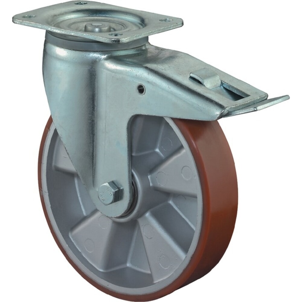 Illustration du produit: BS ROLLEN Roue directrice pour charges lourdes, avec dispositif de blocage, polyuréthane moulé, Ø de la roue 125 mm, capacité de charge 450 kg, 135 mm 110 mm