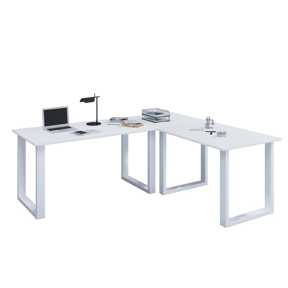 Illustration du produit: Bureau d'angle VCM Lona, piètement en U, LxP 1 600 x 800 et 1 600 x 800 mm, blanc