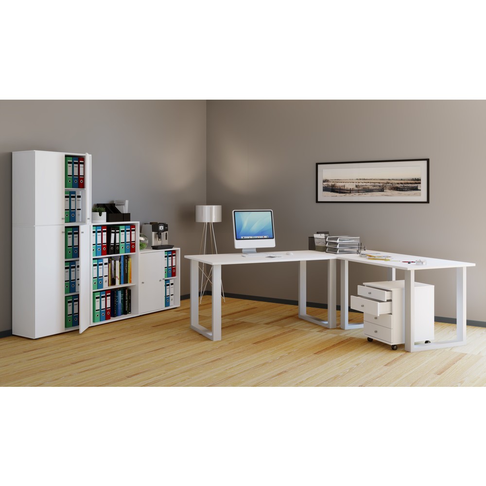 N° de l'image du produit 3 : Bureau d’angle VCM Lona, piètement en U, plateaux de LxP 2 200 x 800 et 1 600 x 800 mm, blanc