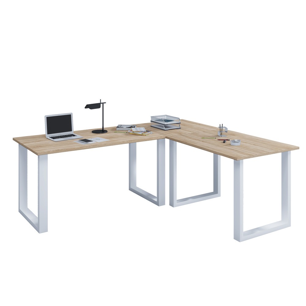 Illustration du produit: Bureau d’angle VCM Lona, piètement en U, plateaux de LxP 1 900 x 800 et 1 600 x 800 mm, chêne Sonoma