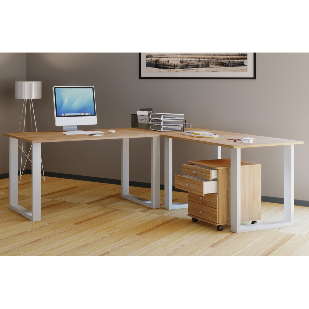 N° de l'image du produit 2 : Bureau d’angle VCM Lona, piètement en U, plateaux de LxP 2 200 x 800 et 2 200 x 800 mm, chêne Sonoma
