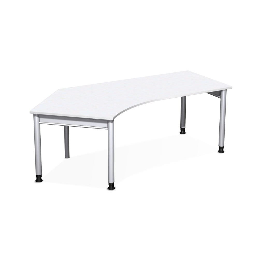 Illustration du produit: Bureau professionnel Geramöbel réglable en hauteur manuellement, plateau de table en forme libre 135° à gauche, bâti à 4 pieds, L x P 2 166 x 1 130 mm, blanc