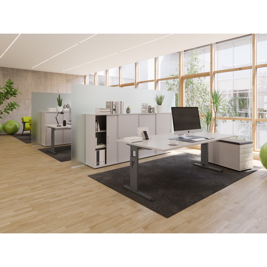 Bureau Hammerbacher Solid, réglable manuellement en hauteur, pied en C, L x P 1 600 x 800 mm, gris N° de l'image du produit 6 : Bureau Hammerbacher Solid, réglable manuellement en hauteur, pied en C, L x P 1 600 x 800 mm, gris