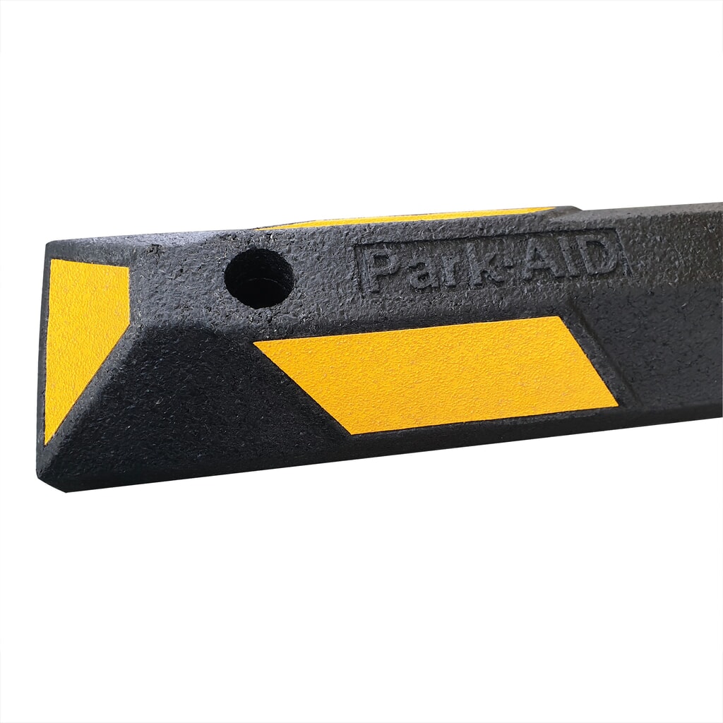 N° de l'image du produit 3 : Butoir de roue MORAVIA Park-AID®, noir avec bandes réfléchissantes jaunes, largeur 900 mm