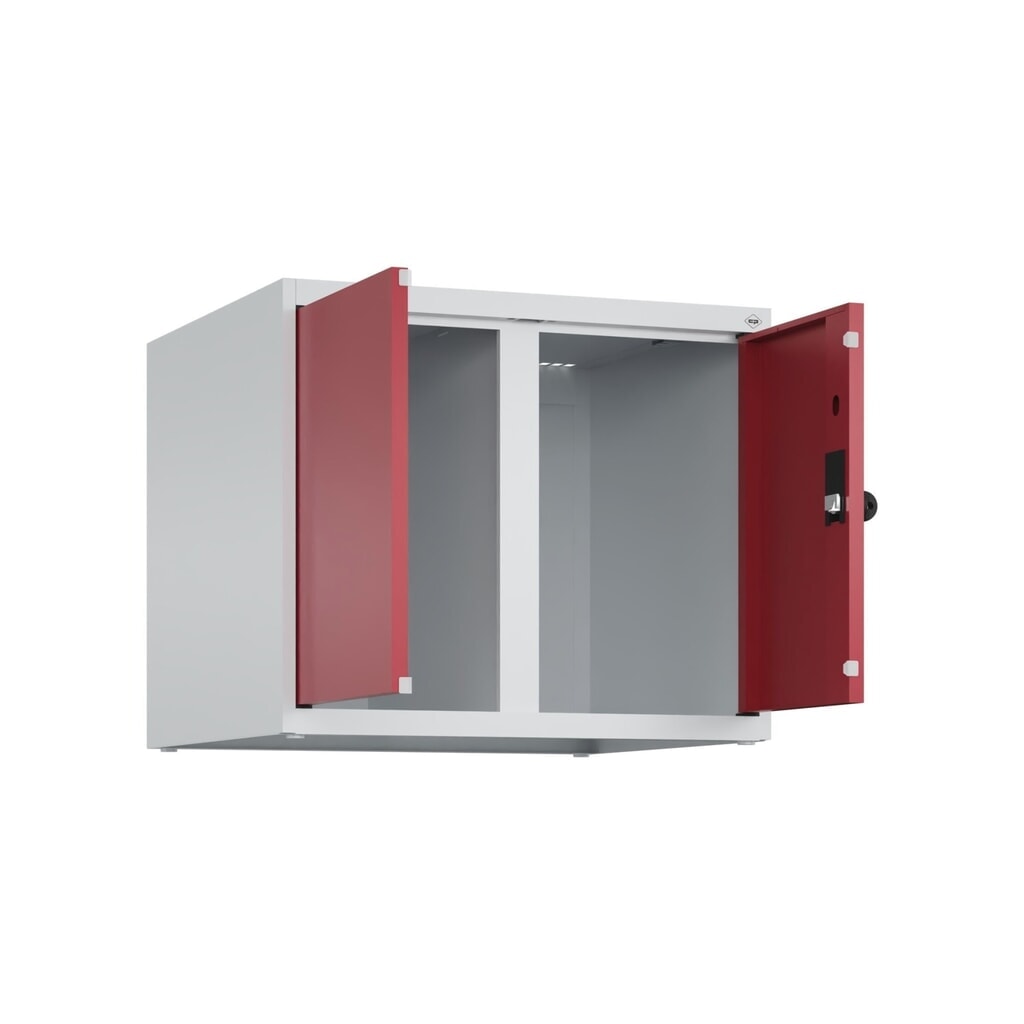 Illustration du produit: C+P Aufsatzschrank für Kleiderspind Serie Classic PLUS, 2 Abteile mit Trennwand, Breite 300 mm, lichtgrau, rubinrot, für Vorhängeschloss