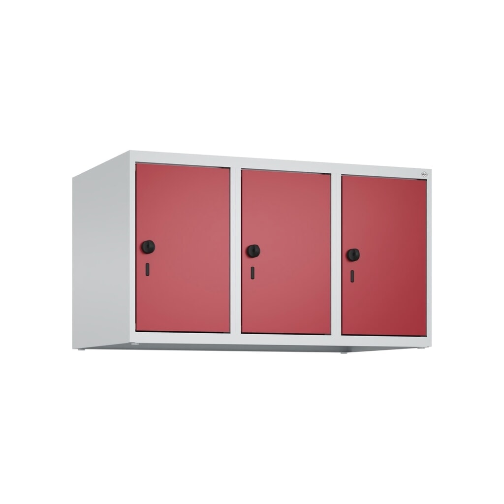 N° de l'image du produit 7 : C+P Aufsatzschrank für Kleiderspind Serie Classic PLUS, 3 Abteile Breite 300 mm, lichtgrau, rubinrot, für Vorhängeschloss