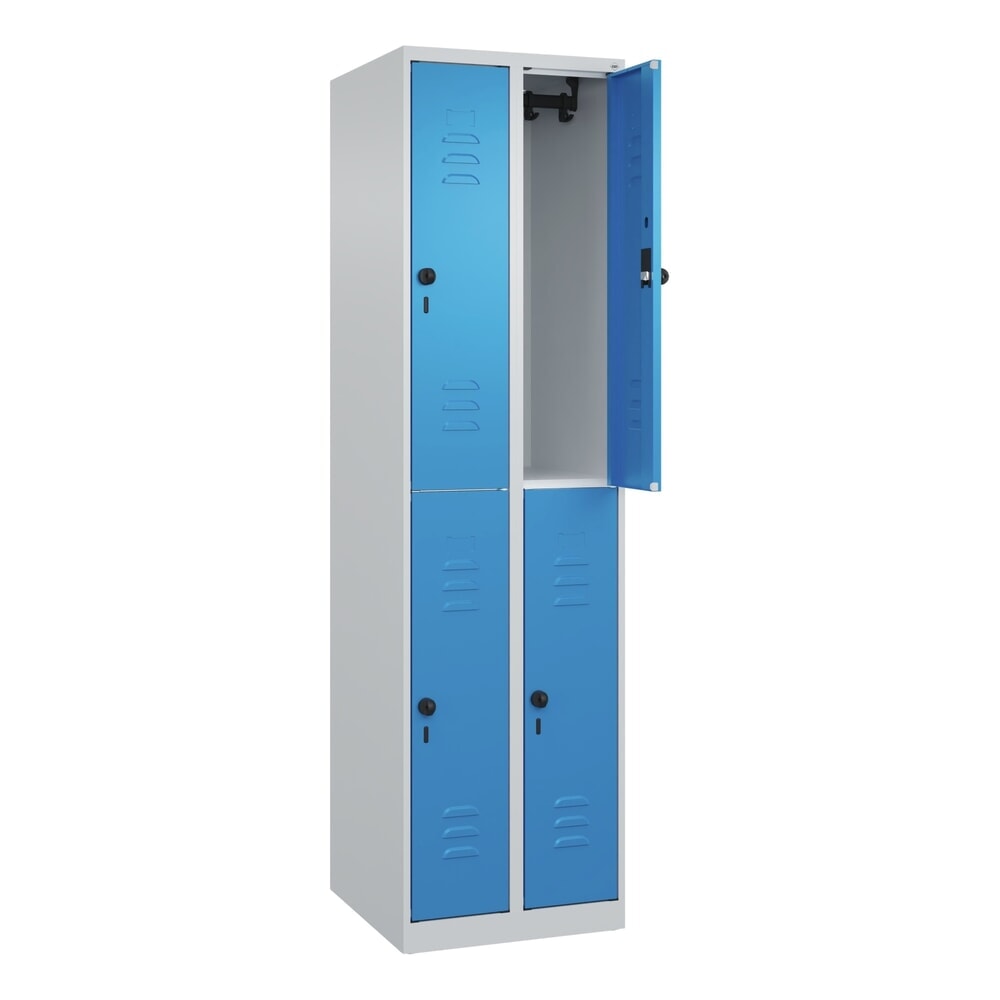 Illustration du produit: C+P Doppelstock-Spind Classic PLUS, 2 Abteile, HxBxT 1.850 x 500 x 500 mm, lichtgrau, lichtblau, für Vorhängeschloss, 4 Fächer