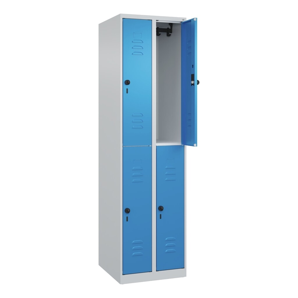 N° de l'image du produit 1 : C+P Doppelstock-Spind Classic PLUS, 2 Abteile, HxBxT 1.850 x 500 x 500 mm, lichtgrau, lichtblau, für Vorhängeschloss, 4 Fächer