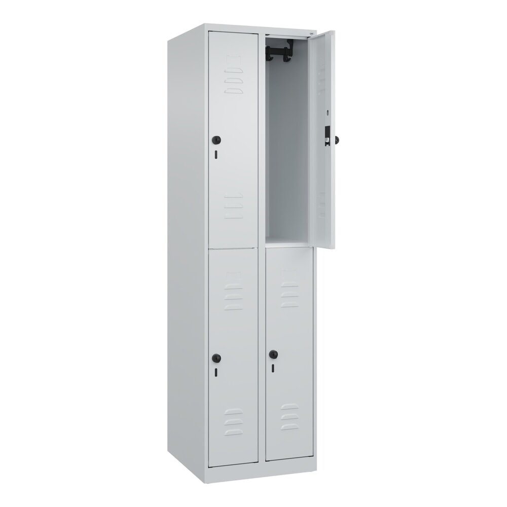 Illustration du produit: C+P Doppelstock-Spind Classic PLUS, 2 Abteile, HxBxT 1.850 x 500 x 500 mm, lichtgrau, lichtgrau, für Vorhängeschloss, 4 Fächer