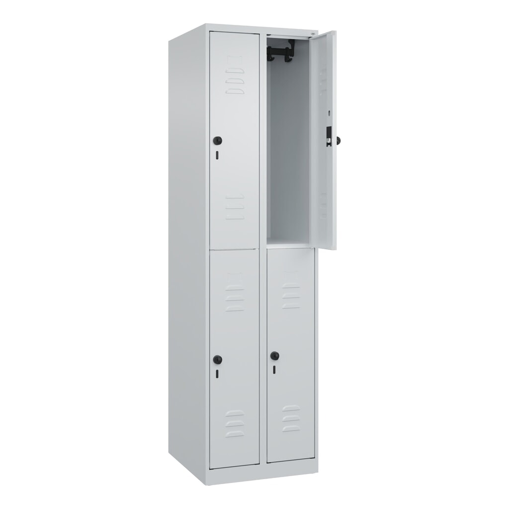 N° de l'image du produit 1 : C+P Doppelstock-Spind Classic PLUS, 2 Abteile, HxBxT 1.850 x 500 x 500 mm, lichtgrau, lichtgrau, für Vorhängeschloss, 4 Fächer